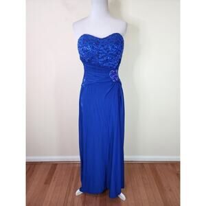 Lucas & Emma Women's Blue Strapless Rhinestone Long Formal Dress Size Small S